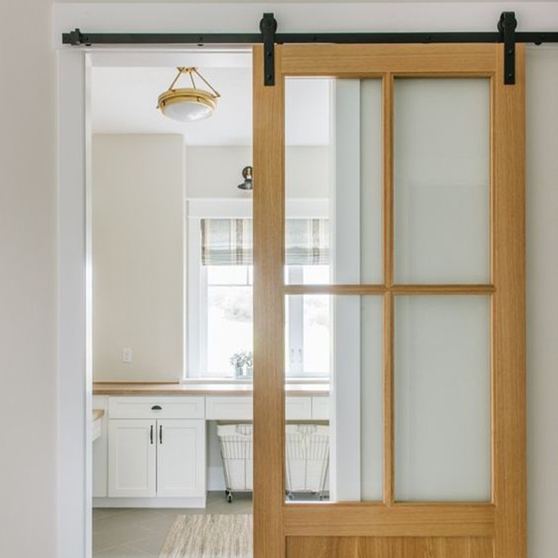 Frosted Glass Composite Core Wood Sliding Barn Door